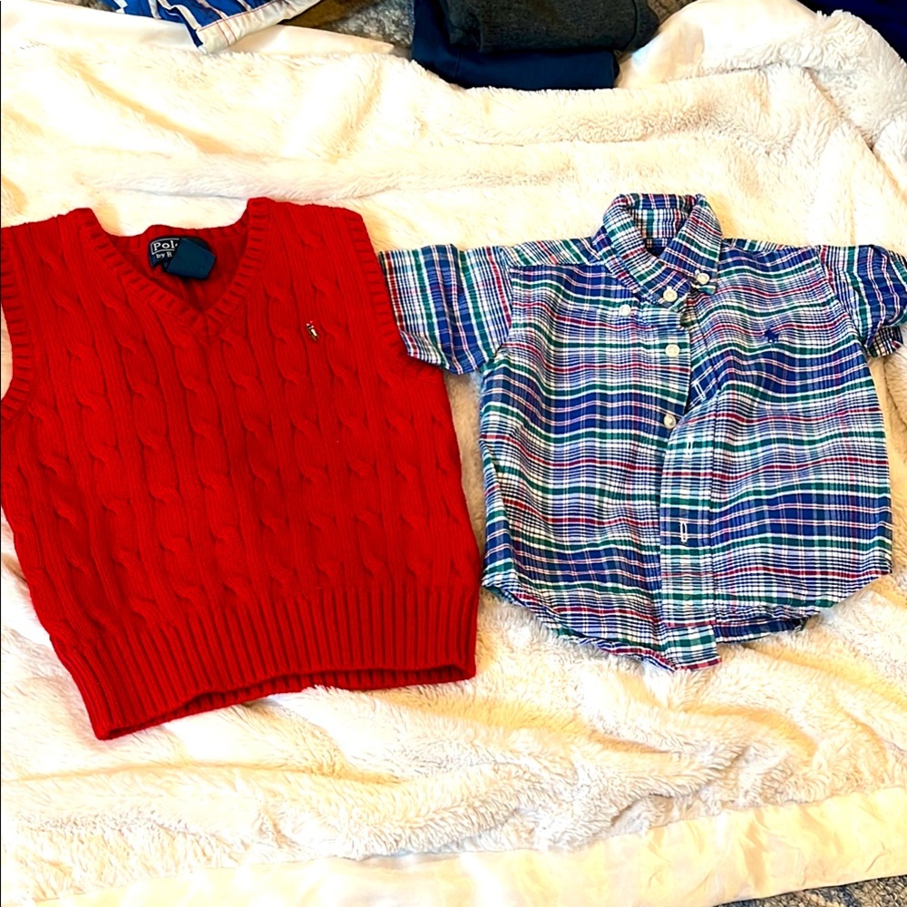 Ralph Lauren Kids Red Sweater Vest (24 months)and Plaid Shirt (12 months)